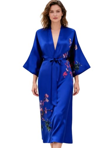 Image of Women's Classic 100% Silk Kimono Robe, Bathrobe-Printed Pattern
