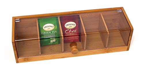 Lipper International 8187 Bamboo Wood And Acrylic Tea Box With 5 Sections, 14" X 5" X 3-3/4" #TOP1