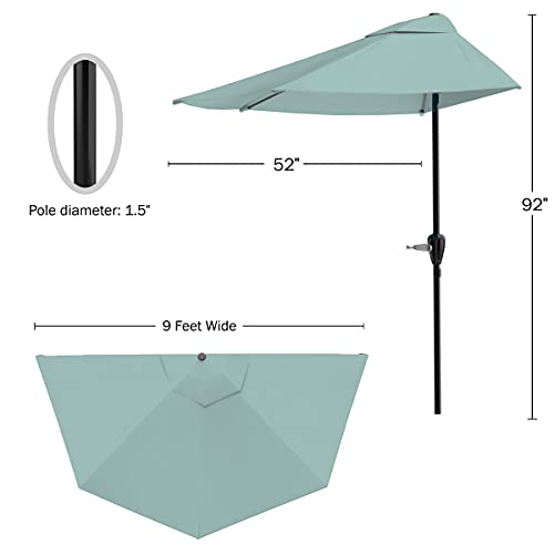Image of Half Umbrella Outdoor Patio Shade - 9 ft Patio Umbrella with Easy Crank - Small Canopy for Balcony, Table, or Deck by Pure Garden (Light Green)