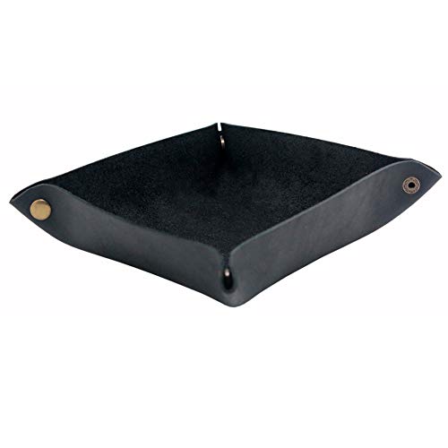Image of boshiho Valet Tray for Men, Leather Jewelry Catchall Key Phone Coin Box Change Caddy Bedside Storage Box (Crazy Horse Leather - Black)