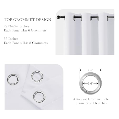 Image of PONY DANCE 40 inch Long Curtains - Small Curtains for Bathroom Windows, Room Darkening Drapes 2 Panel Set Thermal Insulated Window Drape for Living Room Kitchen Home Office, Pure White