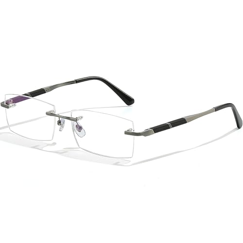 UNIEOWFA Titanium Rimless Rectangle Eyeglasses Frame Men