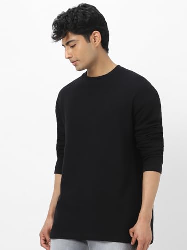 Image of Urbano Fashion Men's Textured Round Neck Oversized Full Sleeve Cotton T-Shirt