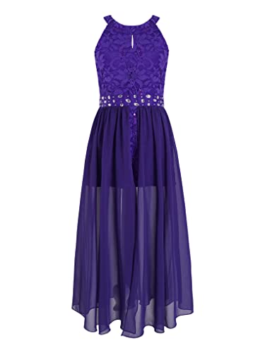 YEAHDOR Girls Floral Lace Shiny Dancewear Formal Dresses Maxi Romper Wedding Birthday Party Gown Dress2