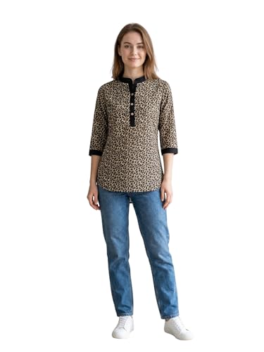 Image of Women's Premium Viscose Rayon Floral Printed Short Kurti | Stylish Bell Sleeves with Pom-Pom Lace | Teal Blue Tunic Top for Jeans & Office Wear