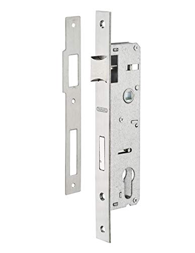 THIRARD - Boîtier de Serrure Encastrable à Cylindre pour Menuiserie Métallique - Axe 30 mm - L46 - Bouts Carrés - Zingué - Coffre Acier - Têtière Inox - Demi-Tour Réversible - Gâche Inox - Gris