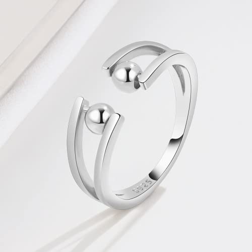 Asgift Sterling Silver Anxiety Ring For Women Adjustable Fidget Ring With Spinner Beads Stress Relief Stacking Band Fidget Jewelry Christmas Gift For Girls Daughter #TOP1