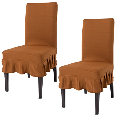Image of HOKIPO Stretchable Dining Chair Frill Cover Set of 2 Washable Slip Covers (AR-4092-D4*2), Polyester Blend