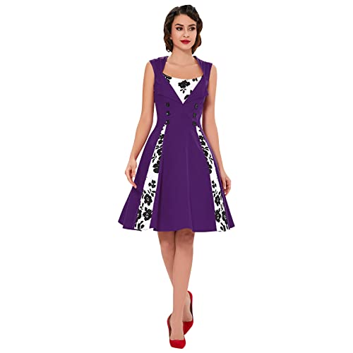 Image of KILLREAL Women's Polka Dot Retro Vintage Style Cocktail Party Swing Dress | 1950 Pinup Style, Sleeveless, Side Zipper, Knee Length, A-Line Dress