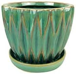 Garden & Home Maceta de cerámica verde de 5.5 pulgadas para interiores con un platillo adjunto y orificio de drenaje para todas las plantas de casa,