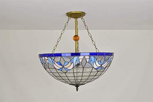 Europejski styl śródziemnomorski styl retro restauracja witraż szkło anty-żyrandol, bar, foyer, ogród, lampa wisząca (kolor: niebieski/biały) (niebieski/biały)