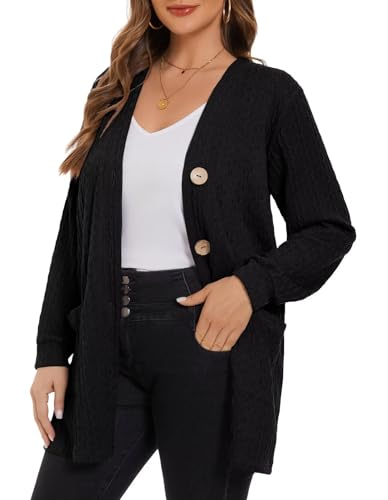 LARACE Open Front Cardigan for Women Cable Knit Sweater with Pockets Plus Size Long Sleeve Tops Button Down Winter Coat2