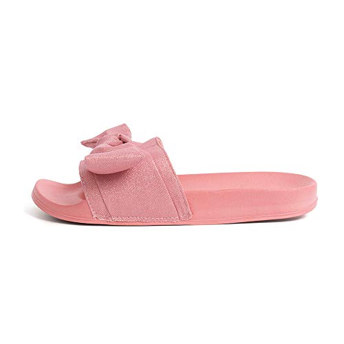 Image of FUNKYMONKEY Women's Bowknot Slides Sandals Comfort Casual Beach Slippers | Soft Denim Fabric Upper & Comfortable EVA Sole, Lightweight Slip-On Slides for Summer, Beach, Pool, and Daily Casual Wear