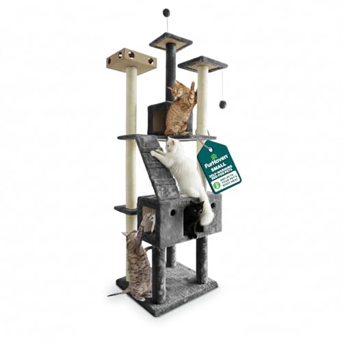 FurHaven 69.3' Tall Cat Scratching Post Tower for Indoor Cats, Sisal Cat Tree with 2 Condos, Tiger...
