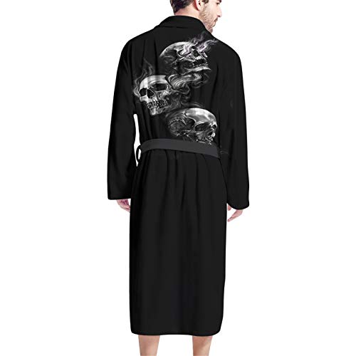 Belidome Herren-Bademantel mit Taschen, langärmelig, weich, lang, für Spa-Party, totenkopf, Einheitsgröße
