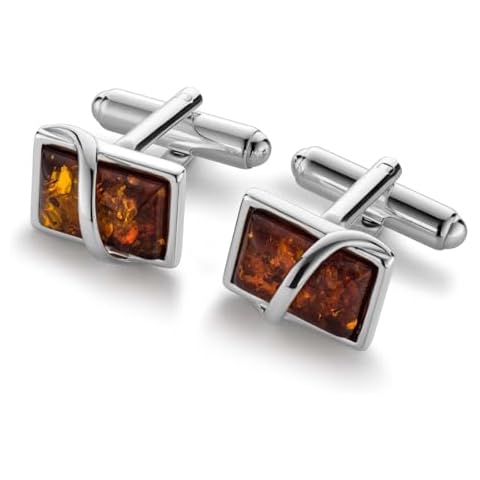 Mens Silver Cufflinks with Amber Gift Box Cover