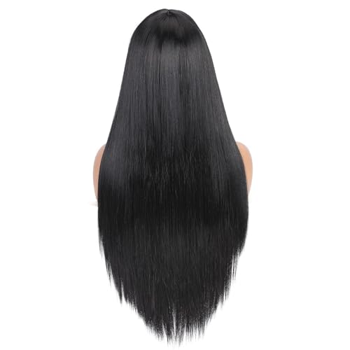 Image of Synthetic Heat Resistant Fiber Wig black long straight for Daily Party Use