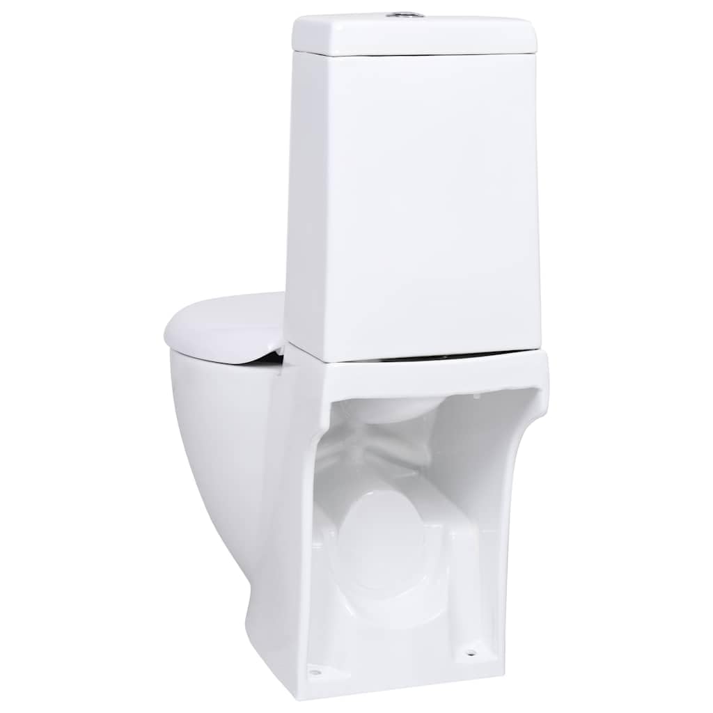vidaXL Inodoro WC Redondo Váter Cuarto de Baño Aseo Asiento Tapa Bisagra Cierre Suave Ahorra Agua de Cerámica Flujo hacia Abajo Blanco