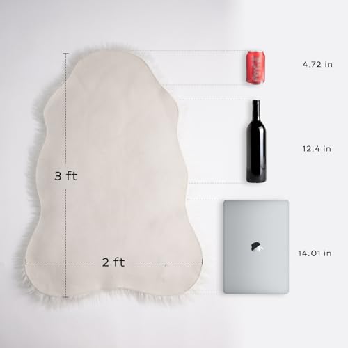 Ashler Faux Fur Rug, Fluffy White Small Sheepskin Rug, Ultra Soft 2x3 Ft Mat, Machine Washable Shag Mats, Nursery Throw for Bed, Living, Kids Room
