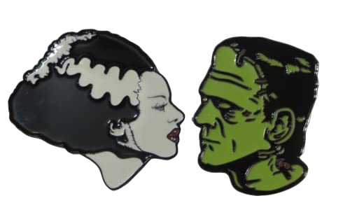 Rock Rebel Bride of Frankenstein & Frankenstein Glow in the Dark Enamel Pin Set