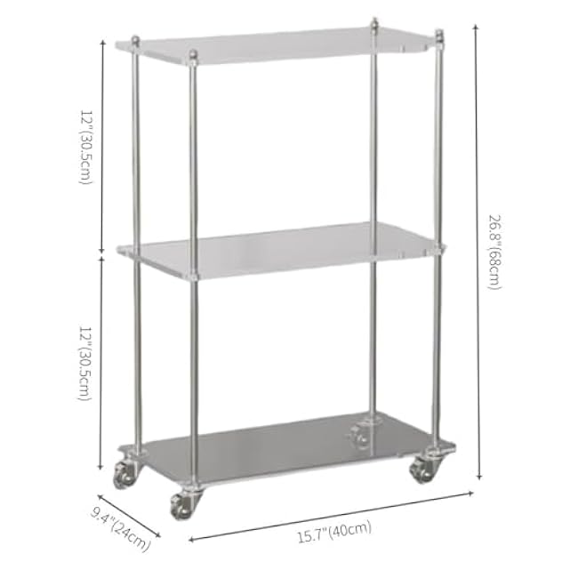 3-Tier Clear Acrylic Cart with Wheels Modern Rolling Utility Serving Trolley Multi-Room Storage Cart for Living Room Bathroom Long-Lasting-BWQKByi6