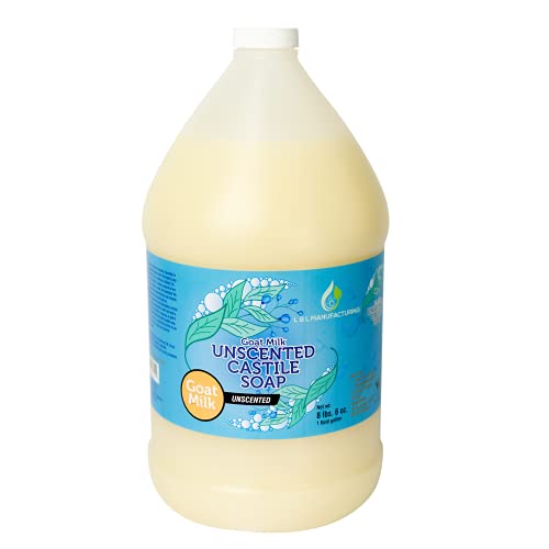 L and L Goat Milk Pure Castile Soap Liquid Unscented for Face, Hand & Body Wash - Hand-Made, Non-GMO, Made in USA, for All Skin Types, Dry & Sensitive Skin (1 Gallon)