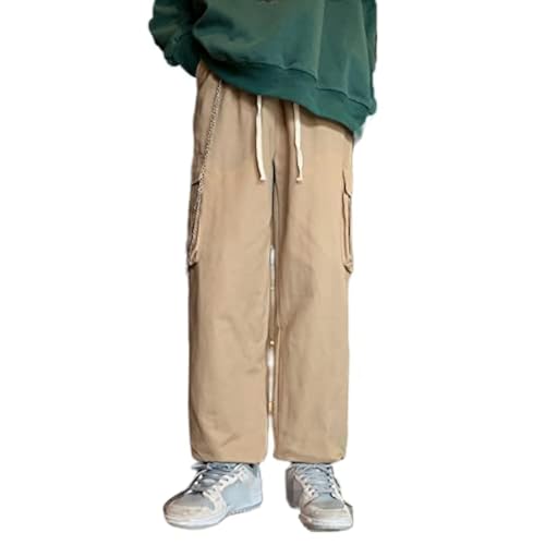 Men's Cargo Pants with Chain Goth Relax Fit Sport Joggers Cotton Cargo Sweatpants Trousers Long Pants