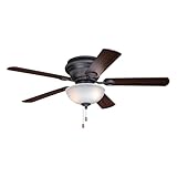 VAXCEL Expo 42 in. Noble Bronze Indoor Low Profile Flush Mount Traditional Ceiling Fan with Reversible Dark Bronze-Driftwood Blades, LED Light Kit and Pull Chain, 3 Speeds, Etched White Glass Shade