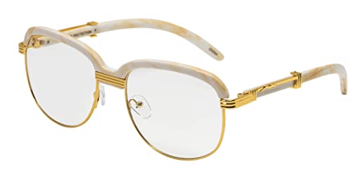 FLAWLESS EYEWEAR Elite Slim Rimless Metal & Wood Art Aviator Oval Sunglasses