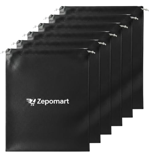 Image of Shoe Bag for Travel & Storage 16 x 12 Inch with Free Shoe Cover, Dustproof & Water-Resistant Non Woven Shoe Organizer for Men & Women, Footwear Bag for Luggage, Home (Black, Pack of 6)