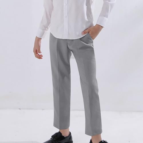 Boys Suit Pants Formal Flat Front Performance Ceremony Party Pants Kids School Uniforms Straight Leg Stretch Trousers4