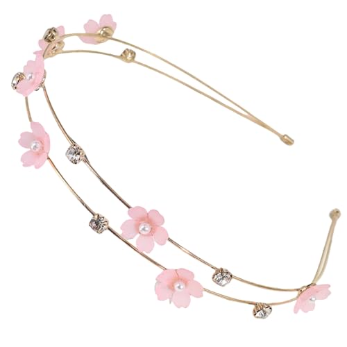 Aegyo 애교 Double Layer Gold Tone Cherry Blossom Headband with Rhinestones and Pearls (Pink, One Size)