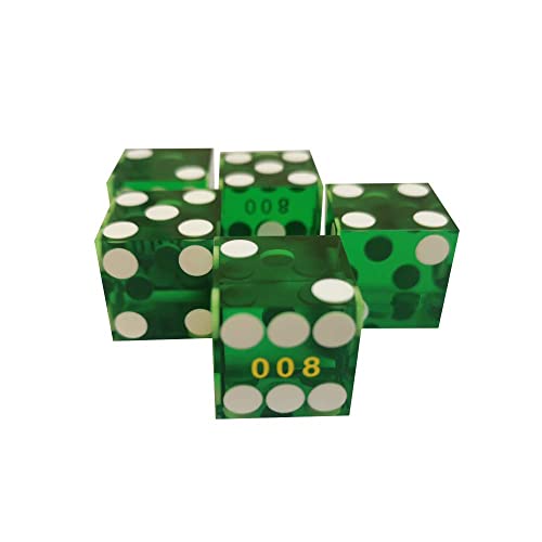 NANSUAO Casino Dice Grade AAA with Razor Sharp Edges and Matching Serialized Numbers 19mm Craps Dice Set of 5-for Game Such As RPG DND Poker Texas Hold'em Blackjack(Green)