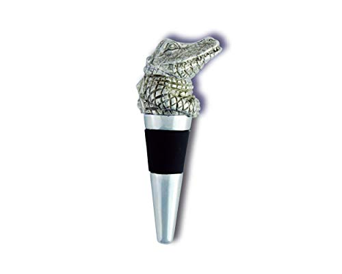 Vagabond House Pewter Alligator/Gator Bottle Stopper Wine Topper Silicone Saver - Metal Artisan Designer Handcrafted - Gift Boxed 4 inch Tall