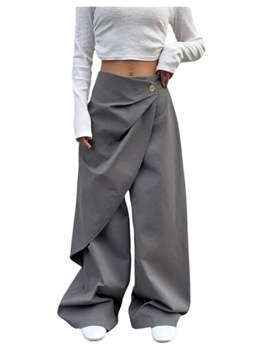 Verdusa Women's Wrap Wide Leg Dress Pants Business Casual Loose Long Trousers