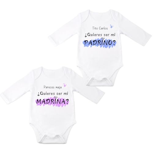 ParaManolita Pack 2 Body Bebe personalizado '¿Quieres ser mi Padrino/Madrina?'