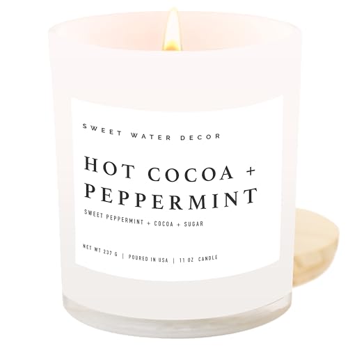 Sweet Water Decor Hot Cocoa + Peppermint Soy Candle | Chocolate, Peppermint, and Vanilla Holiday...