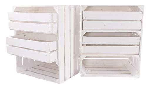 2 weiße Regale Holzschrank mit 2 Schubladen 61cm x 50cm x 31cm Hochregal Shabby chic Schrank Regalkisten Obstkiste Weinkiste Kistenregal Holzregal Vintage-Look Cover