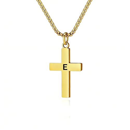 LINLINYU Gold Cross Necklaces for Women Initial Letter E Alphabet Pendant