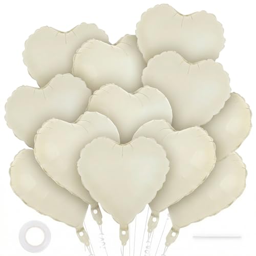 Image of 12 Pcs Cream Heart Balloons,18 Inch Heart Foil Balloons Love Balloon Valentine Balloon for Birthday Party Wedding Engagement Party Baby Shower Valentine Day Decorations