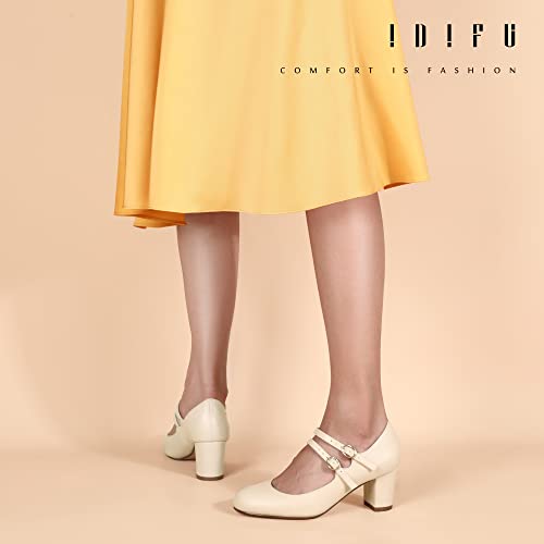 IDIFU Women's Dress Shoes for Women Pumps Mary Jane Heels Low Block Round Closed Toe Wedding Office Work (Beige Pu, 6.5 M US) by IDIFU - Image 6