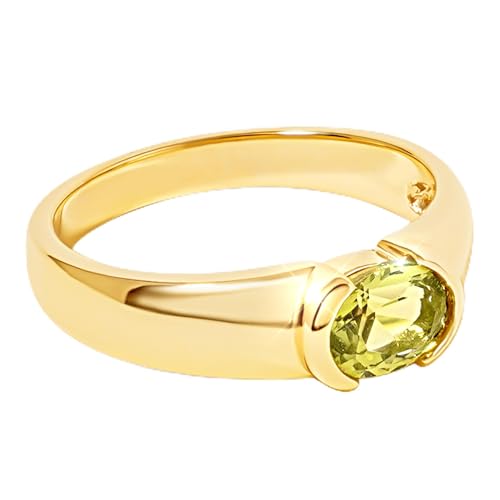 Fionna Jewelry Womens Ring 18K Gold Vermeil on 925 Sterling Silver with Oval Gemstone and Comfort Fit Band durable elegant and perfect for everyday wear Golden Peridot