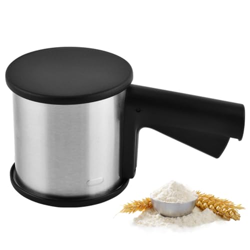 Tamis à farine en acier inoxydable - Saupoudreuse à une main avec poignée - Passoire fine et couvercle - Saupoudreuse à sucre en poudre pour farine, sucre, cannelle, épices