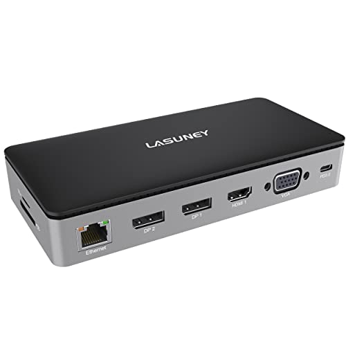 Lasuney USB C Dock, Type C Adapter, 8-in-1 Dongle with USB-C PD 3.0, 4K HDMI & VGA, 3 USB 3.0, SD/TF Card Reader, Compatible for MacBook Air Pro, Chromebook and Other Type C Laptops