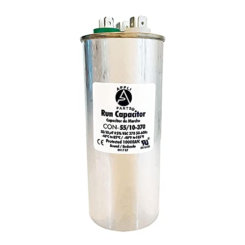One-Day Sale: Up to 60% Off Appli Parts Dual Run Capacitor for ac 55+10 Mfd uF (microfarads) 370VAC CBB65 Round Universal fit for hvac and other applications 2-1/4 in Wide 5-1/2 in Height CON-55/10-370-R