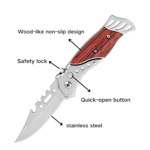 Image of Stainless Steel Knife Set - 3-Piece Chef, Utility & Paring Blades with Anti-Slip Handles & Color Coating | Sharp Kitchen Knives for Slicing, Dicing, Chopping (Folding Knife)
