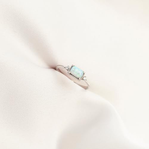 Dainty Opal Engagement Ring – Sterling Silver or Gold, October Birthstone Solitaire Ring with Side Stones, Anniversary & Birthday Gift for Women2