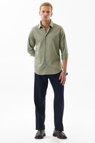 Image of SNITCH Men Formal Shirt | Slim Fit Full Sleeve Classic Collar Solid Pattern | Premium Cotton Blend & Breathable Fabric for Office