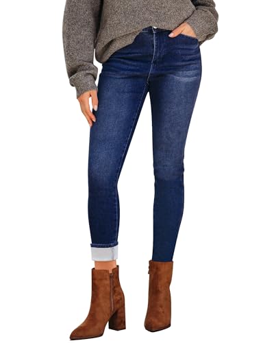 GRAPENT Fleece Lined Skinny Jeans Jeans for Women High Waist Stretchy Fleece Jeggings Winter Work Pants Stretch Denim Womens, Indigo SkyBlue, S, US Size 4 to 6
