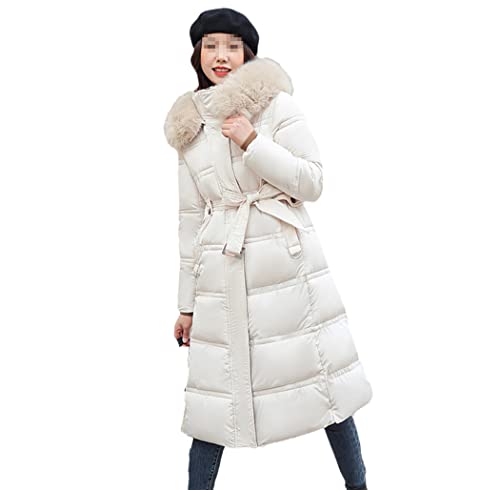 Manteau d'hiver femme long rembourré en coton avec capuche et col fourrure